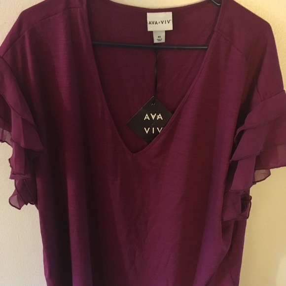 4X Ava &Viv Women's Chiffon Short Sleeve Top - Picture 2 of 5